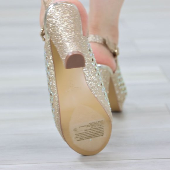 Sparkly Rhinestone Glitter Champagne Platform High Heels Open Toe Party Shoes - Picture 13 of 14